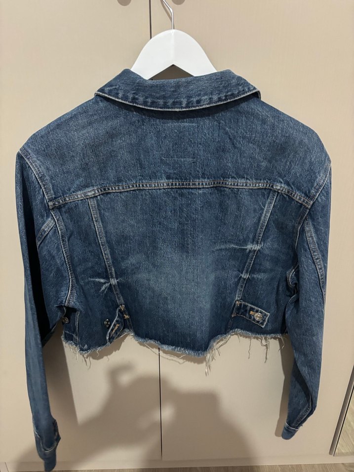 Düğmeli Koyu Mavi Kadın Denim Ceket - Görsel 3