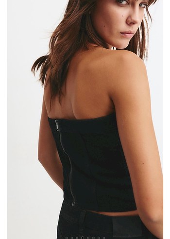 Siyah Straplez Mini Denim Büstiyer - Görsel 2