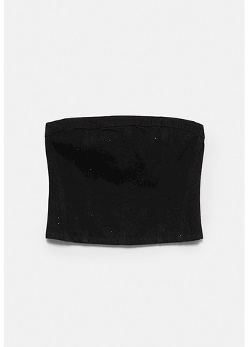 Siyah Straplez Mini Denim Büstiyer - Görsel 6