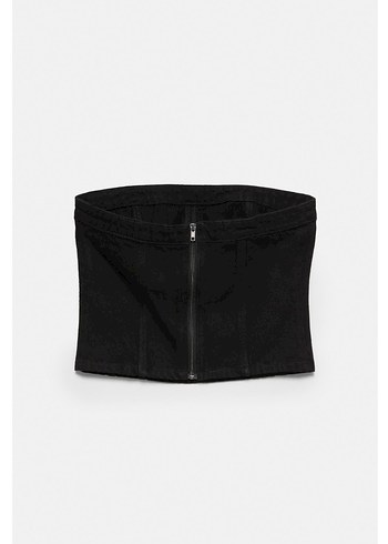 Siyah Straplez Mini Denim Büstiyer - Görsel 7