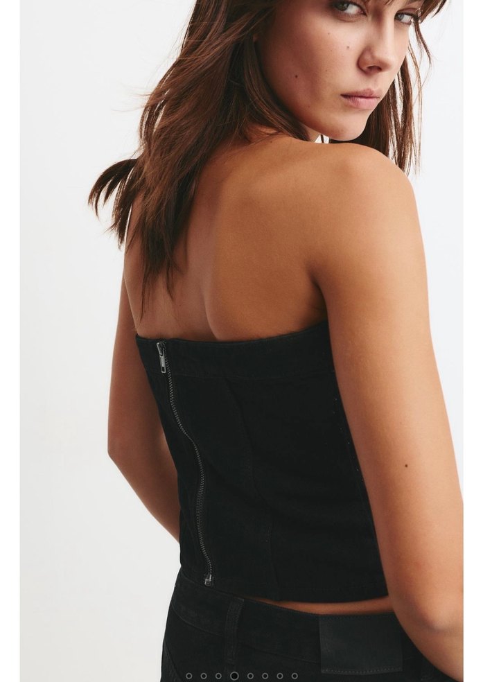 Siyah Straplez Mini Denim Büstiyer - Görsel 2