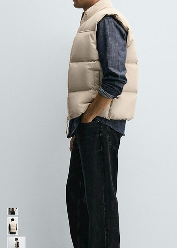 Gri Yüksek Yakalı Erkek Denim Yelek - Görsel 2