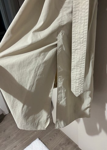 Bej Kemerli Uzun Keten Trençkot - Görsel 5