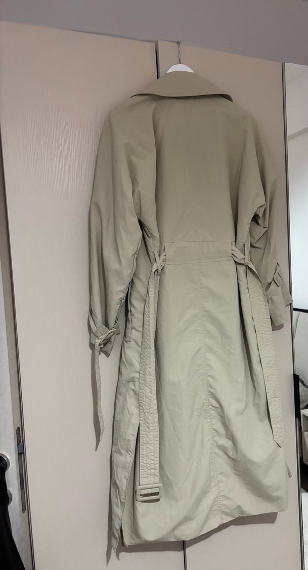 Bej Kemerli Uzun Keten Trençkot - Görsel 4