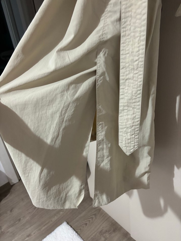 Bej Kemerli Uzun Keten Trençkot - Görsel 5