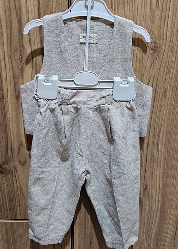 Bej Keten Erkek Bebek Takım - Görsel 2