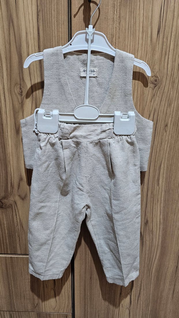 Bej Keten Erkek Bebek Takım - Görsel 2