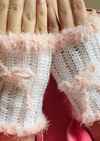 Pembe Örgü Kadın Eldiveni - Görsel 2