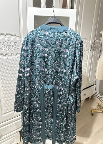 Tchibo saten Bohem Uzun Kadın Sabahlık - Mavi Gri - Görsel 2