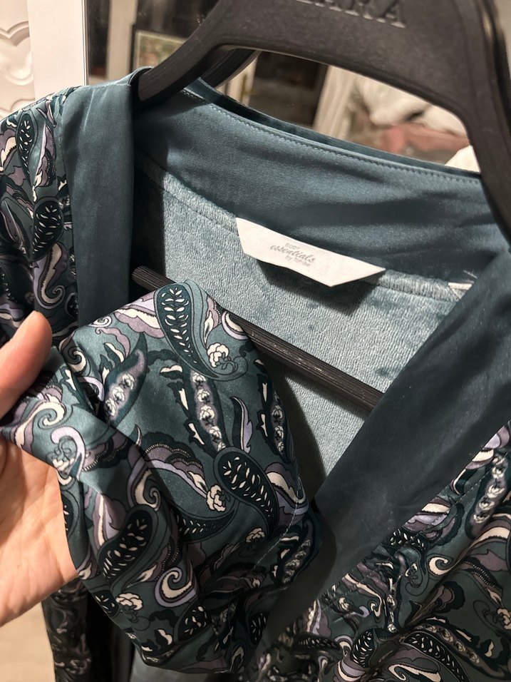 Tchibo saten Bohem Uzun Kadın Sabahlık - Mavi Gri - Görsel 3