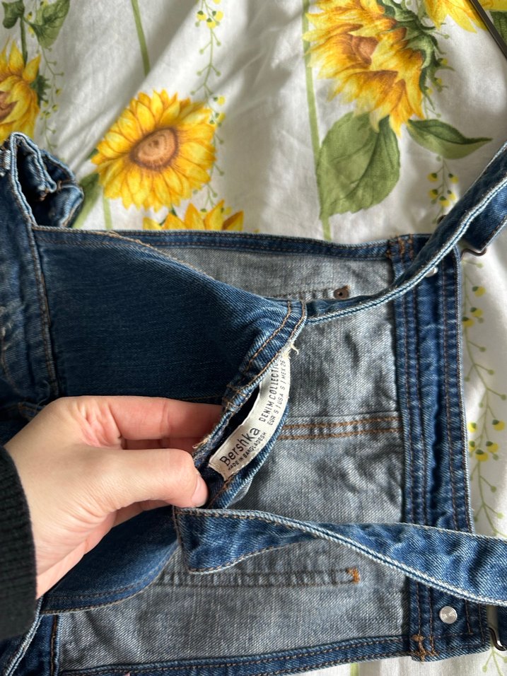 Kadın Denim Kısa Tulum, Askılı, Bol Kesim - Görsel 3