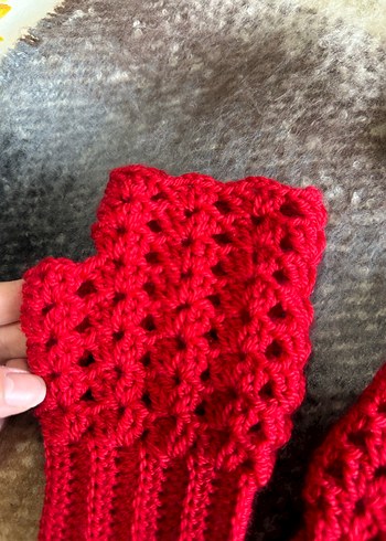 Kırmızı Örgü Kadın Eldiven - Görsel 2
