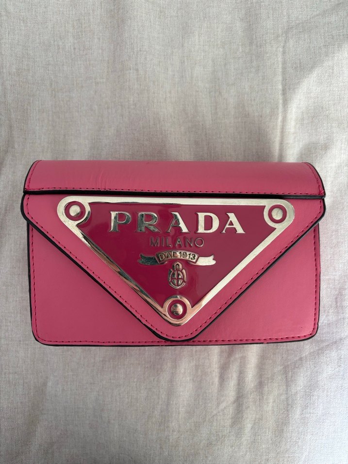 Prada Zincir Detaylı Pembe Deri Çanta - Görsel 3