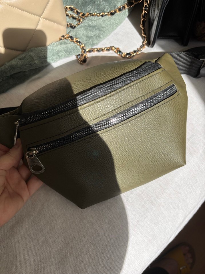 Haki Deri Kadın Bel Çantası - Görsel 3