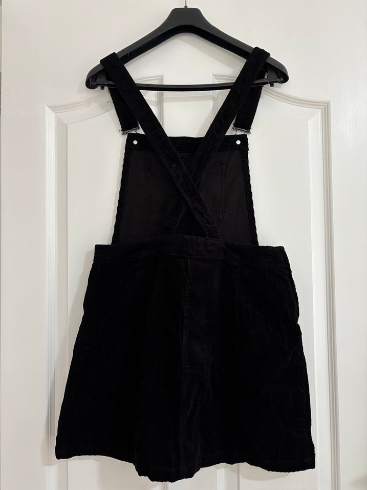 H&M Siyah Kadife Askılı Kısa Salopet elbise - Görsel 2