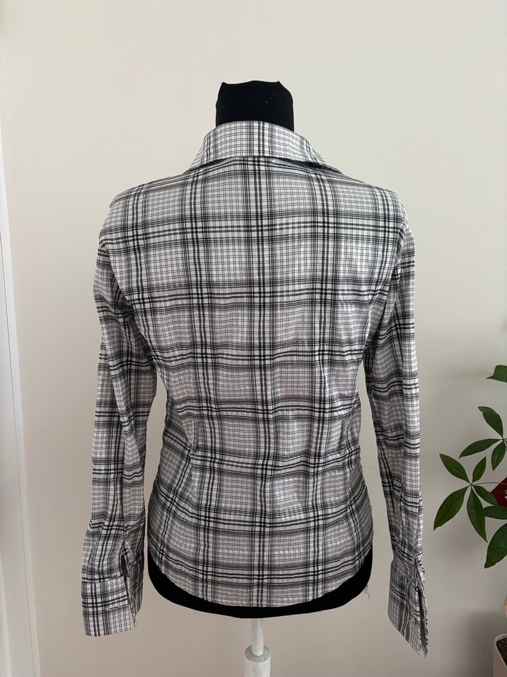 Gri Ekose y2k Vintage Retro Büzgülü Gömlek - Görsel 3