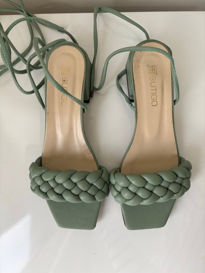 Yeşil Örgülü Bağlamalı Sandalet - Görsel 3