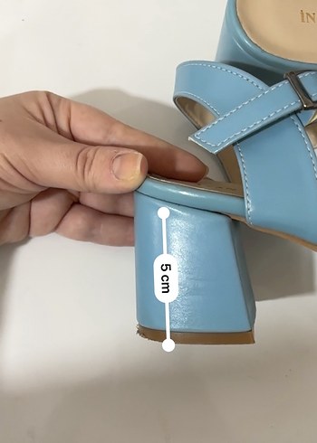 Mavi Tokalı Kadın Sandalet, Kalın Topuklu - Görsel 5