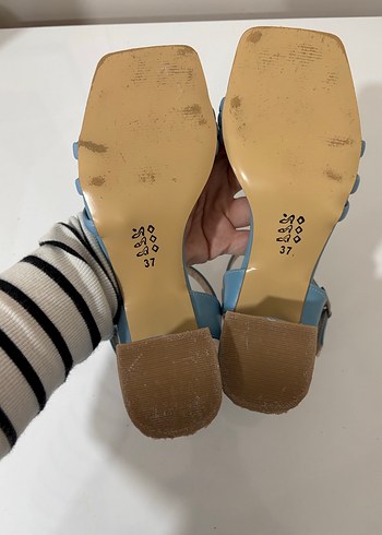 Mavi Tokalı Kadın Sandalet, Kalın Topuklu - Görsel 4