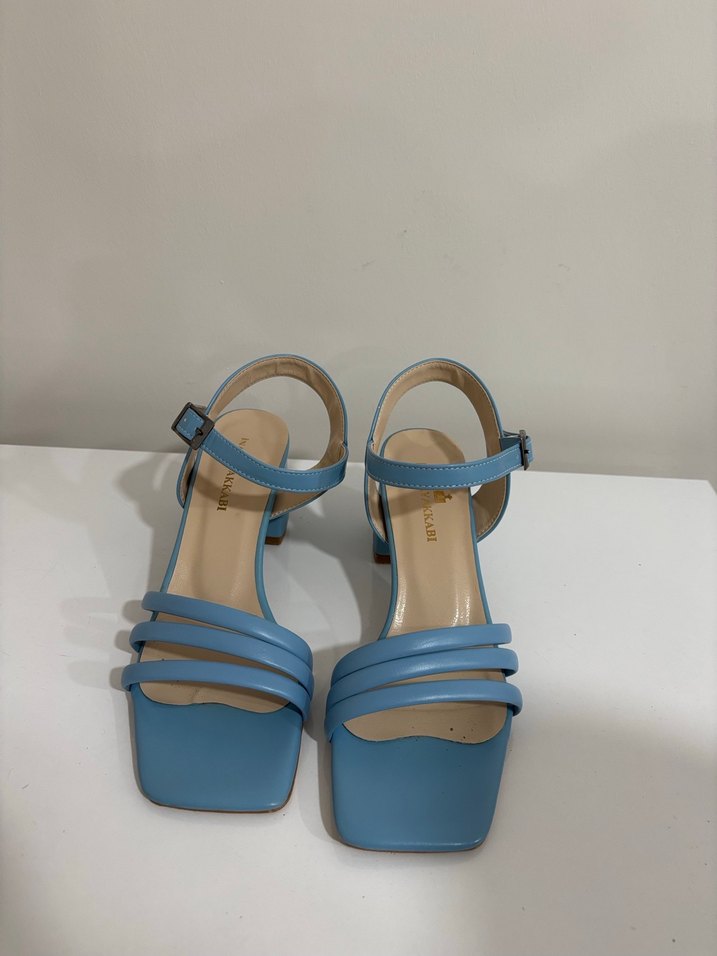 Mavi Tokalı Kadın Sandalet, Kalın Topuklu - Görsel 3