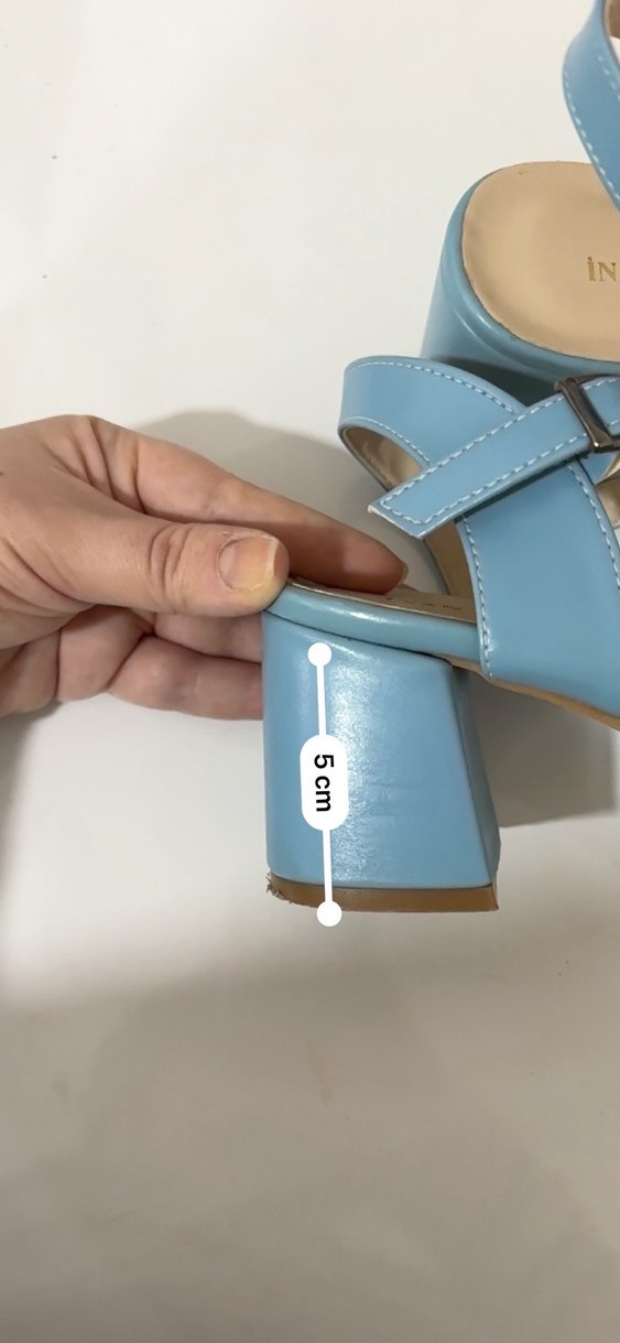 Mavi Tokalı Kadın Sandalet, Kalın Topuklu - Görsel 5