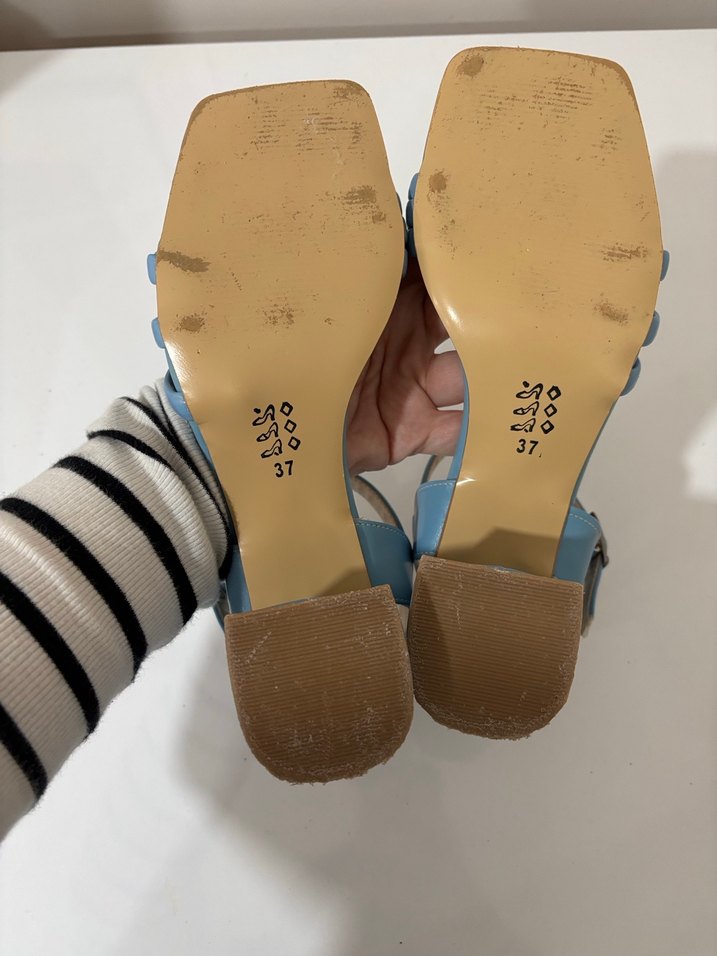 Mavi Tokalı Kadın Sandalet, Kalın Topuklu - Görsel 4