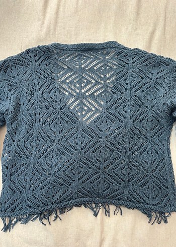 Bohem V Yaka Nakışlı Örgü Hırka - Görsel 3