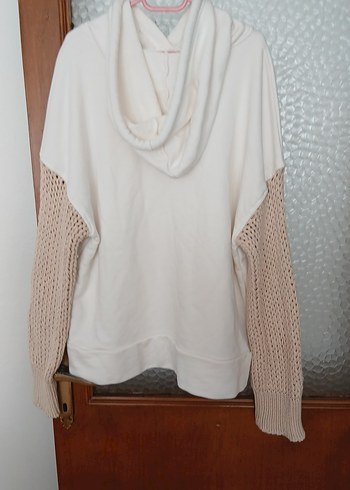 Kadın Beyaz Triko Kollu Sweatshirt - Görsel 2