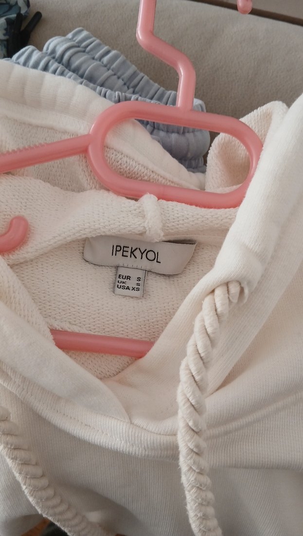 Kadın Beyaz Triko Kollu Sweatshirt - Görsel 3