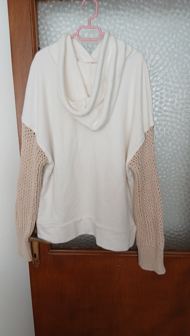 Kadın Beyaz Triko Kollu Sweatshirt - Görsel 2