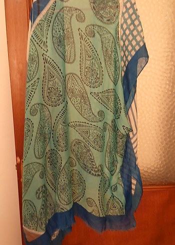 Mavi Gri Bağlamalı Bohem Uzun Kadın Kimono - Görsel 2