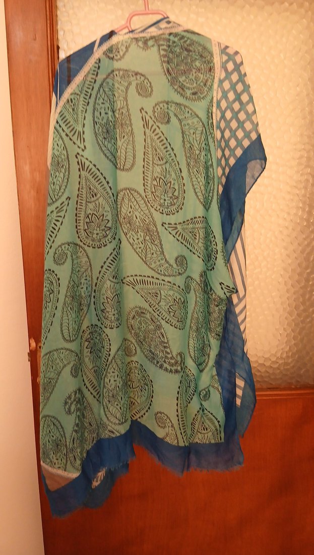 Mavi Gri Bağlamalı Bohem Uzun Kadın Kimono - Görsel 2