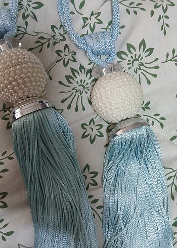 Nakışlı Turkuaz Bohem Perde Püskülü - Görsel 3