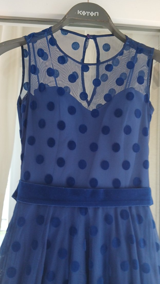 Lacivert Puantiyeli Uzun Abiye Elbise mezuniyet gece elbisesi - Görsel 2