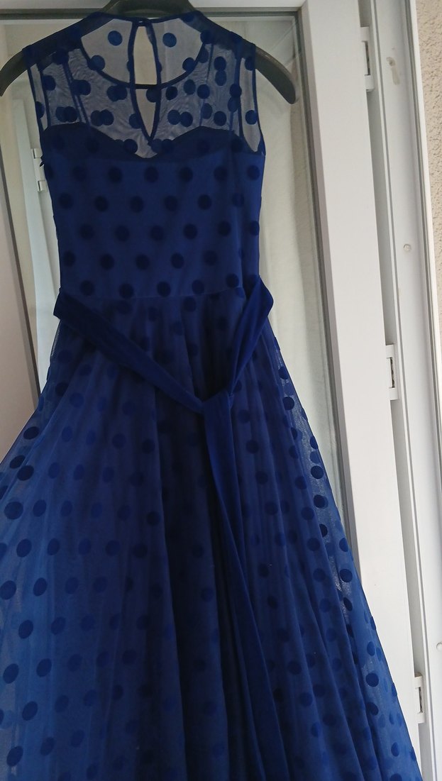 Lacivert Puantiyeli Uzun Abiye Elbise mezuniyet gece elbisesi - Görsel 3