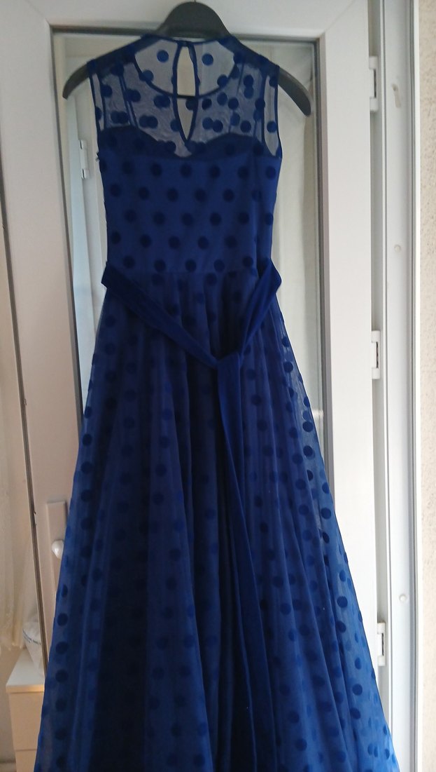 Lacivert Puantiyeli Uzun Abiye Elbise mezuniyet gece elbisesi - Görsel 4
