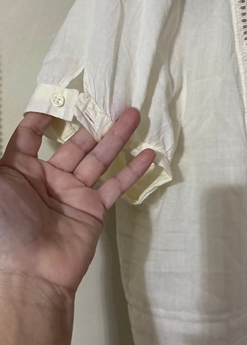 40 Beden beyaz Renk Düğmeli krem Keten Bohem Kadın Gömlek