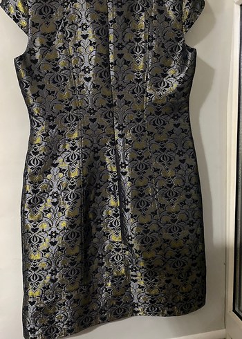42 Beden gri Renk Klasik Vintage Desenli Midi Elbise