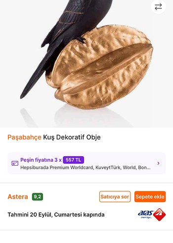Beden Altın Rengi Kuş Figürlü Dekoratif Obje