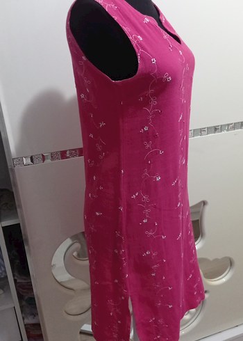 m Beden pembe Renk Pembe V Yaka Kolsuz Uzun şile bezi Elbise