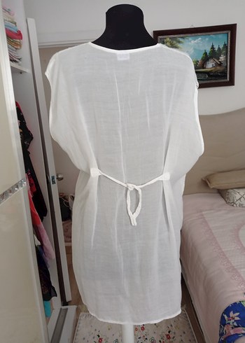 xl Beden kısa Kollu Nakışlı Bohem Beyaz Bluz