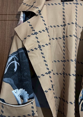 Kadın Bej Baskılı Uzun Trençkot - Görsel 3