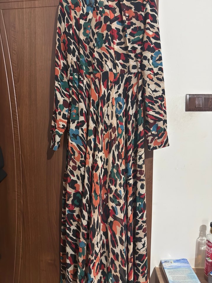 Uzun Kollu Desenli Kadın Elbise - Görsel 2