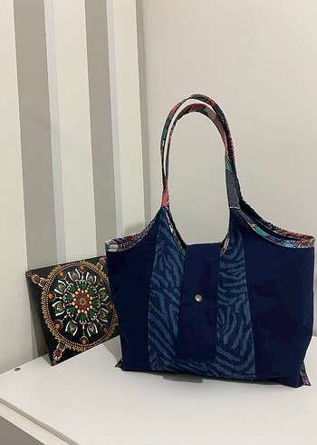 Bohem Zebra Desenli Mavi Kadın Çanta - Görsel 3