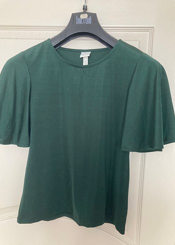 H&M Kadın Yeşil Kısa Kollu Basic Bluz