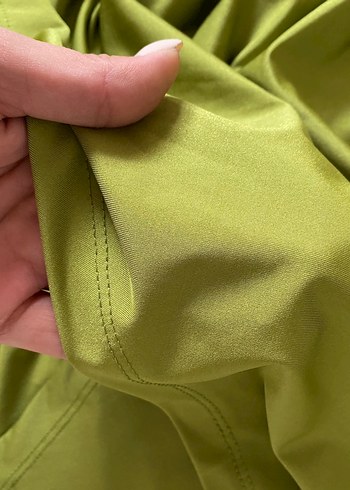 Drapeli Straplez Parlak Yeşil Mini Elbise - Görsel 5