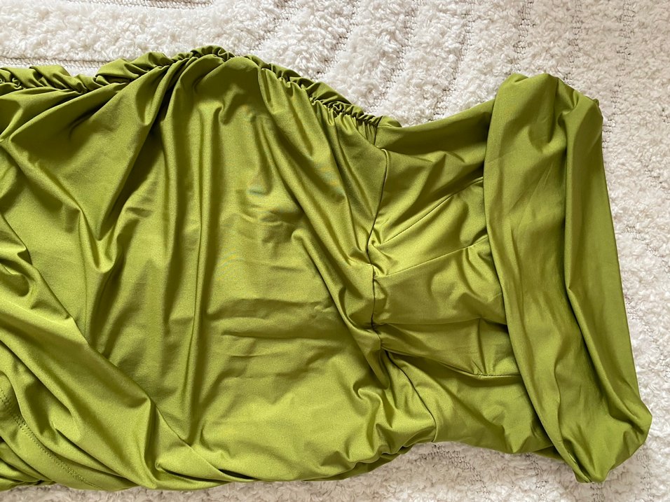 Drapeli Straplez Parlak Yeşil Mini Elbise - Görsel 4