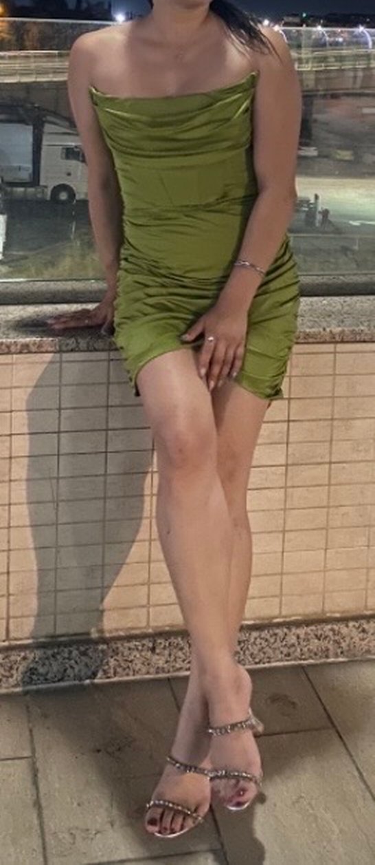 Drapeli Straplez Parlak Yeşil Mini Elbise - Görsel 2