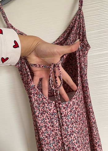 Pembe çiçek Desenli Uzun Drapeli Elbise - Görsel 4