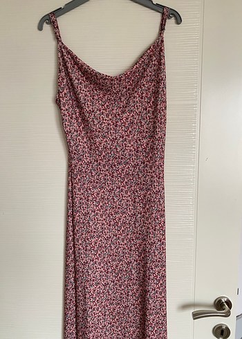 Pembe çiçek Desenli Uzun Drapeli Elbise - Görsel 5